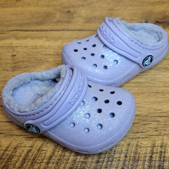 CROCS Shoes Crocs Lilac Purple Glitter Sparkle Fleece Lined Slip On